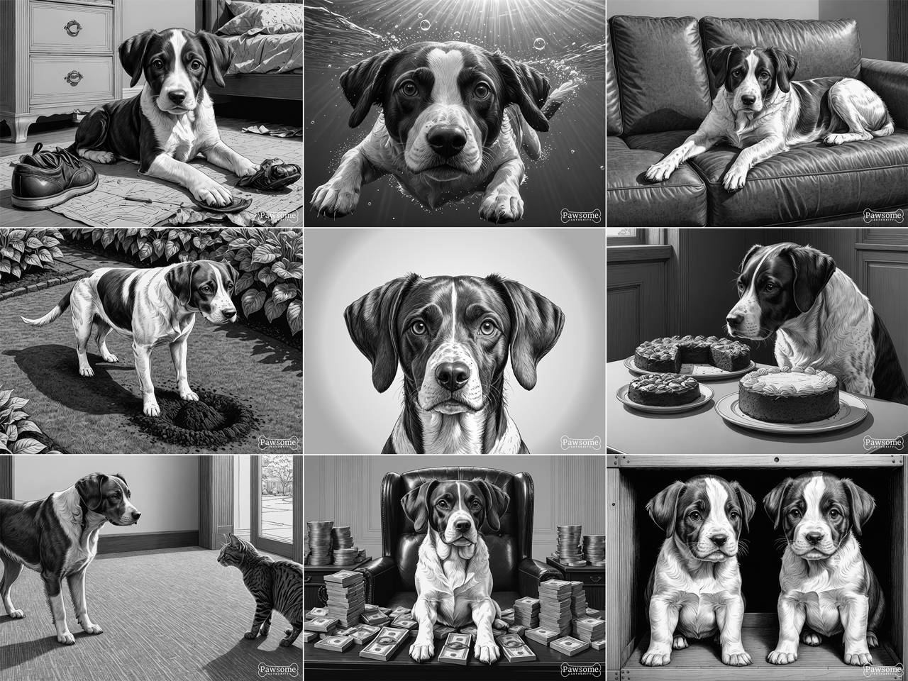 A grayscale collage of Brittany images.