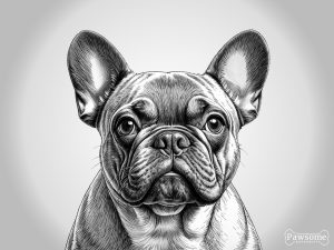 A grayscale portrait of a French Bulldog looking at the viewer.