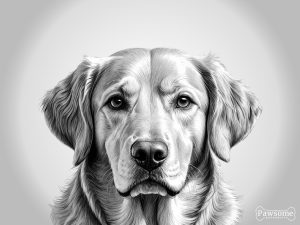 A grayscale portrait of a Golden Retriever looking at the viewer.