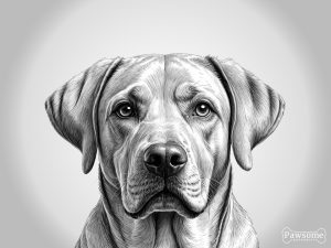 A grayscale portrait of a Labrador Retriever looking at the viewer.