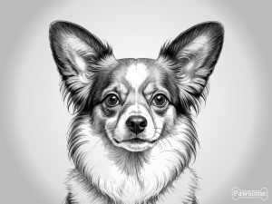 A grayscale portrait of a Papillon looking at the viewer.
